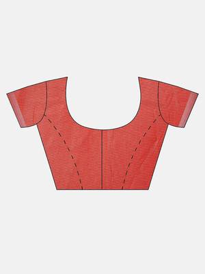 Orange woven linen saree with blouse 5