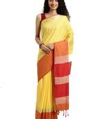 Yellow Woven Linen Saree With Blouse