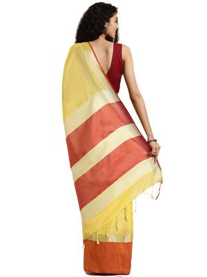 Yellow Woven Linen Saree With Blouse 2