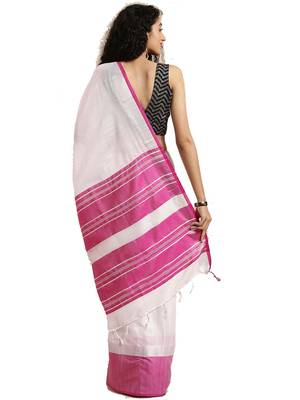 White woven linen saree with blouse 2