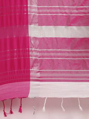 White woven linen saree with blouse 4