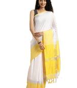 White woven linen saree with blouse