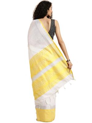 White woven linen saree with blouse 2