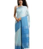 Blue woven linen saree with blouse