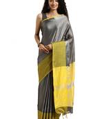 Grey woven linen saree with blouse