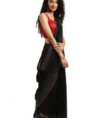 Black woven silk blend saree with blouse