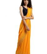 Yellow woven silk blend saree with blouse