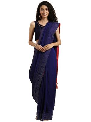 Blue woven silk blend saree with blouse 1