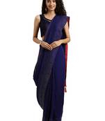 Blue woven silk blend saree with blouse