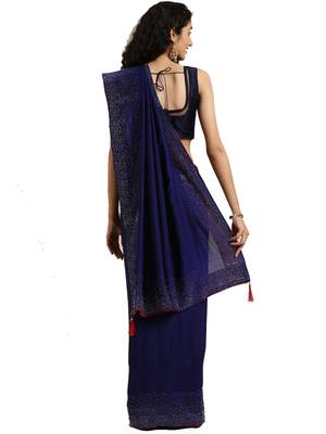 Blue woven silk blend saree with blouse 2