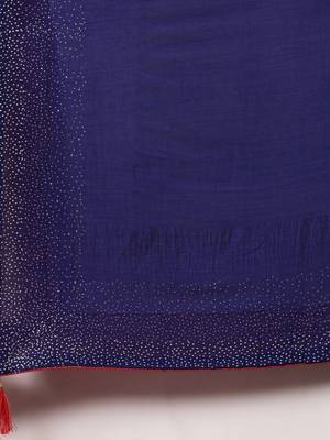 Blue woven silk blend saree with blouse 4