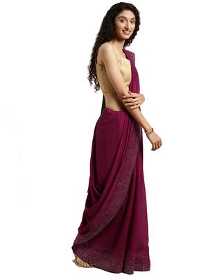 Wine woven silk blend saree with blouse 1