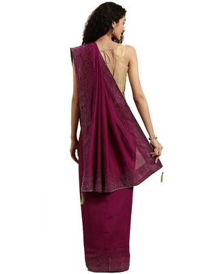 Wine woven silk blend saree with blouse 2