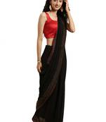 Black woven silk blend saree with blouse