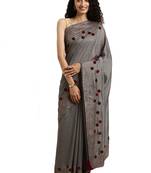 Grey woven silk blend saree with blouse
