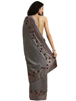Grey woven silk blend saree with blouse 2