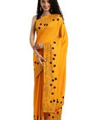 Yellow woven silk blend saree with blouse