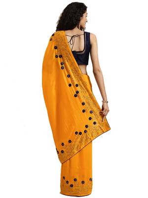 Yellow woven silk blend saree with blouse 2