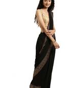 Black woven silk blend saree with blouse