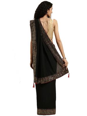 Black woven silk blend saree with blouse 2