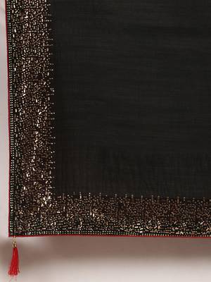 Black woven silk blend saree with blouse 4