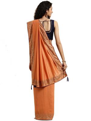 Peach woven silk blend saree with blouse 2