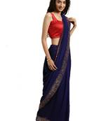 Blue woven silk blend saree with blouse