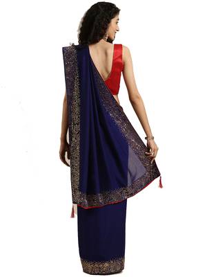 Blue woven silk blend saree with blouse 2