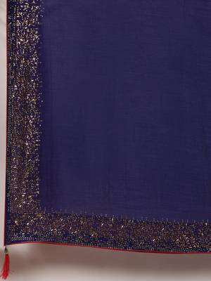 Blue woven silk blend saree with blouse 4