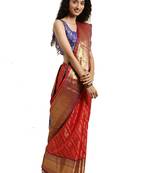 Red Woven Silk Blend Saree With Blouse