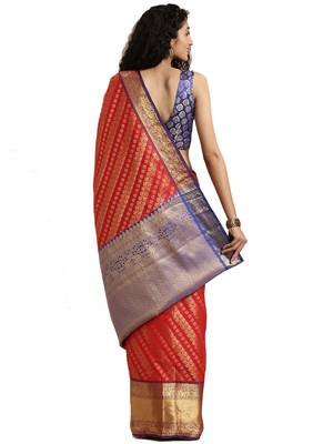 Red Woven Silk Blend Saree With Blouse 2