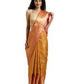 Yellow Woven Silk Blend Saree With Blouse