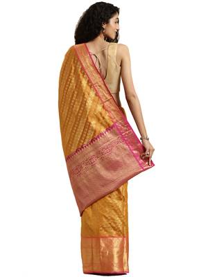 Yellow Woven Silk Blend Saree With Blouse 2