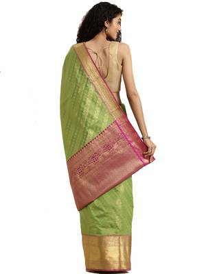 Green woven silk blend saree with blouse 2
