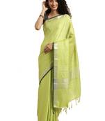 Green woven linen saree with blouse