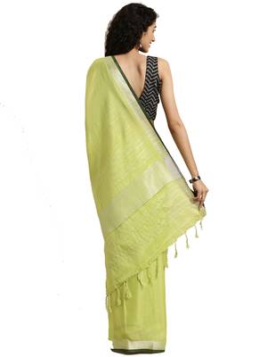 Green woven linen saree with blouse 2