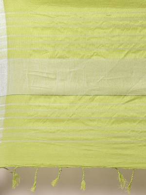 Green woven linen saree with blouse 4