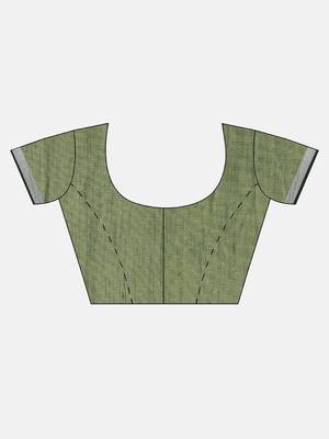 Green woven linen saree with blouse 5