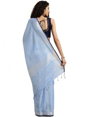 Blue woven linen saree with blouse 2