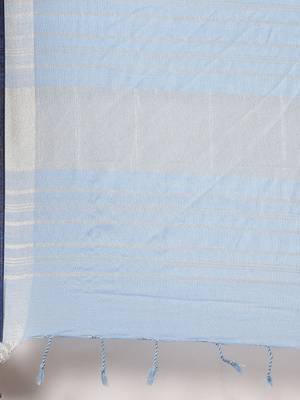 Blue woven linen saree with blouse 4