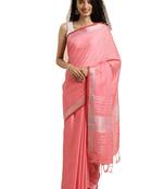 Peach woven linen saree with blouse