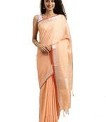 Orange woven linen saree with blouse