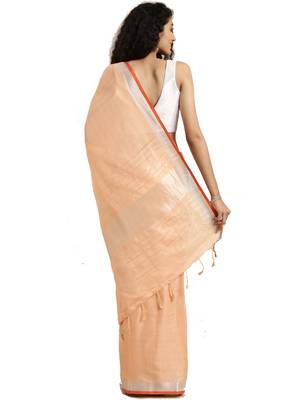 Orange woven linen saree with blouse 2