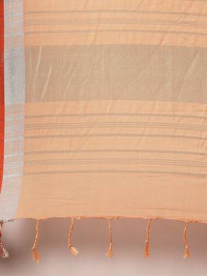Orange woven linen saree with blouse 4