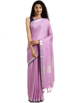 Purple woven linen saree with blouse 1