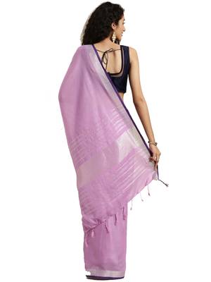 Purple woven linen saree with blouse 2