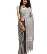 Grey woven linen saree with blouse