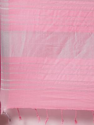 Pink woven linen saree with blouse 4