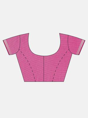 Pink woven linen saree with blouse 5