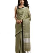Green woven linen saree with blouse